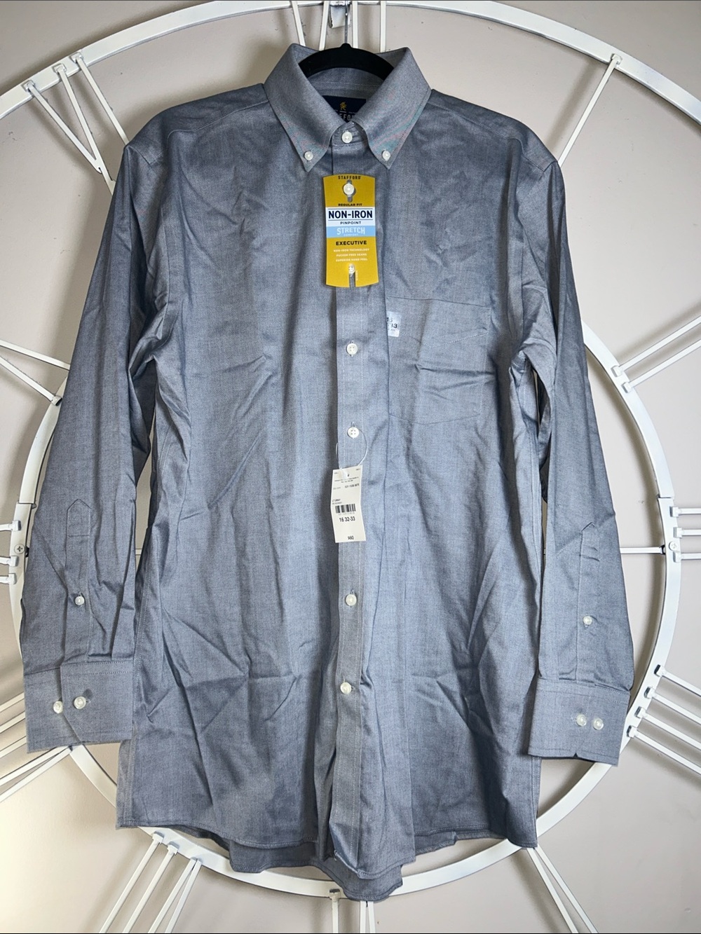 NWT Stafford Executive Non-Iron Pinpoint Stretch Dress Shirt 16 32/33